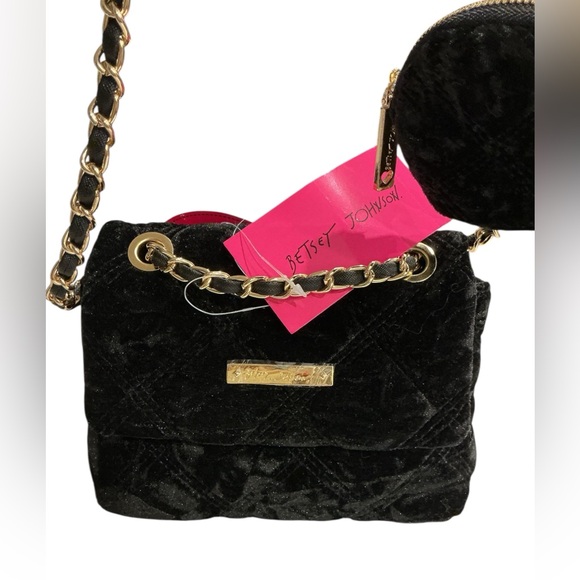 Betsey Johnson Black/Gold Velvet Crossbody/Shoulder Bag Set NWT - Picture 2 of 8
